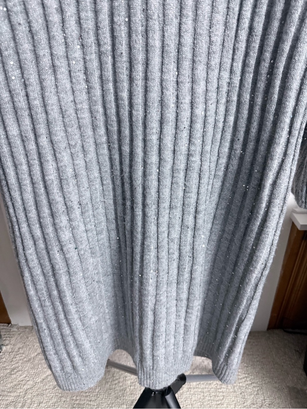 Ribbed Mock Neck Sweater Dress in Light Gray sequins cozy winter icy sparkle - Picture 6 of 12